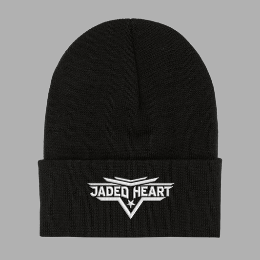 Black Jaded Heart Beanie featuring embroidered white Jaded Heart logo on front cuff.