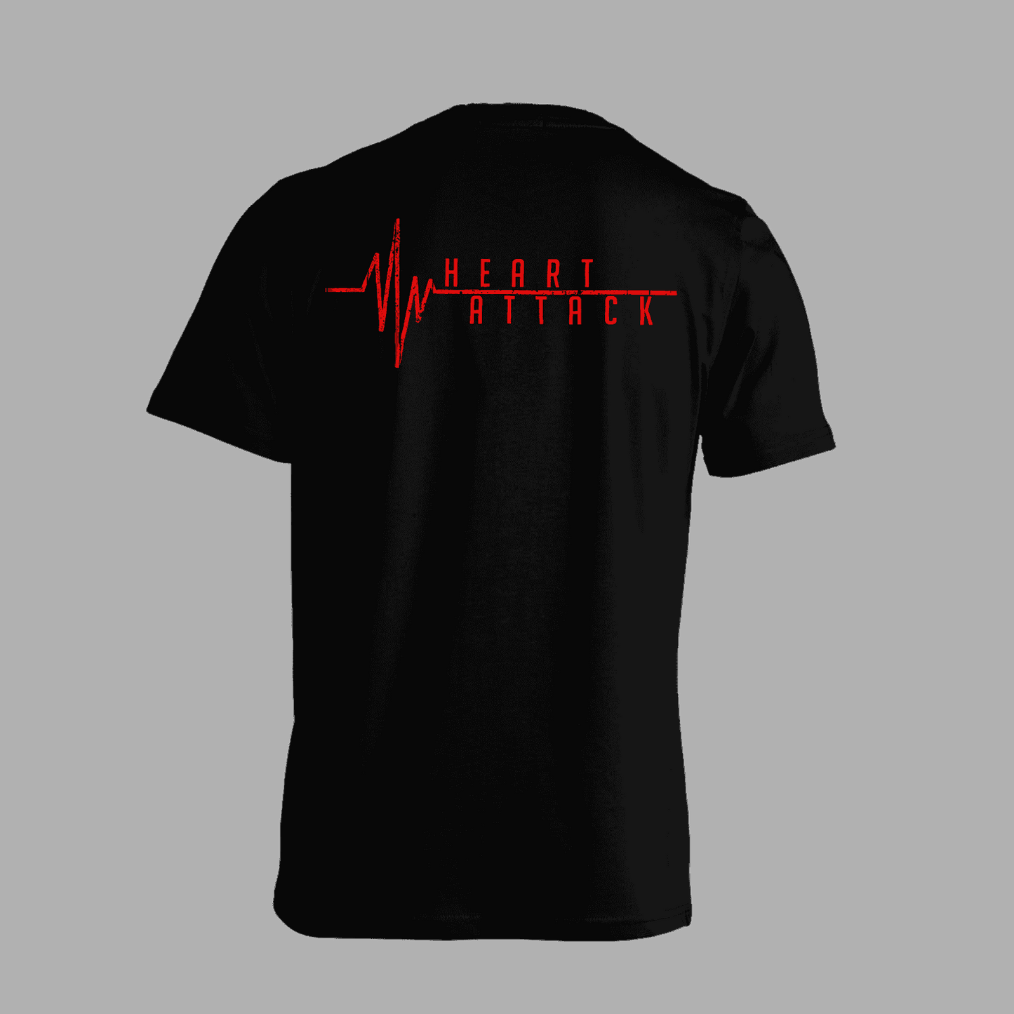 Back view of Jaded Heart T-Shirt 'Heart Attack' with red heartbeat line and text design, ideal for fans of edgy band merchandise.
