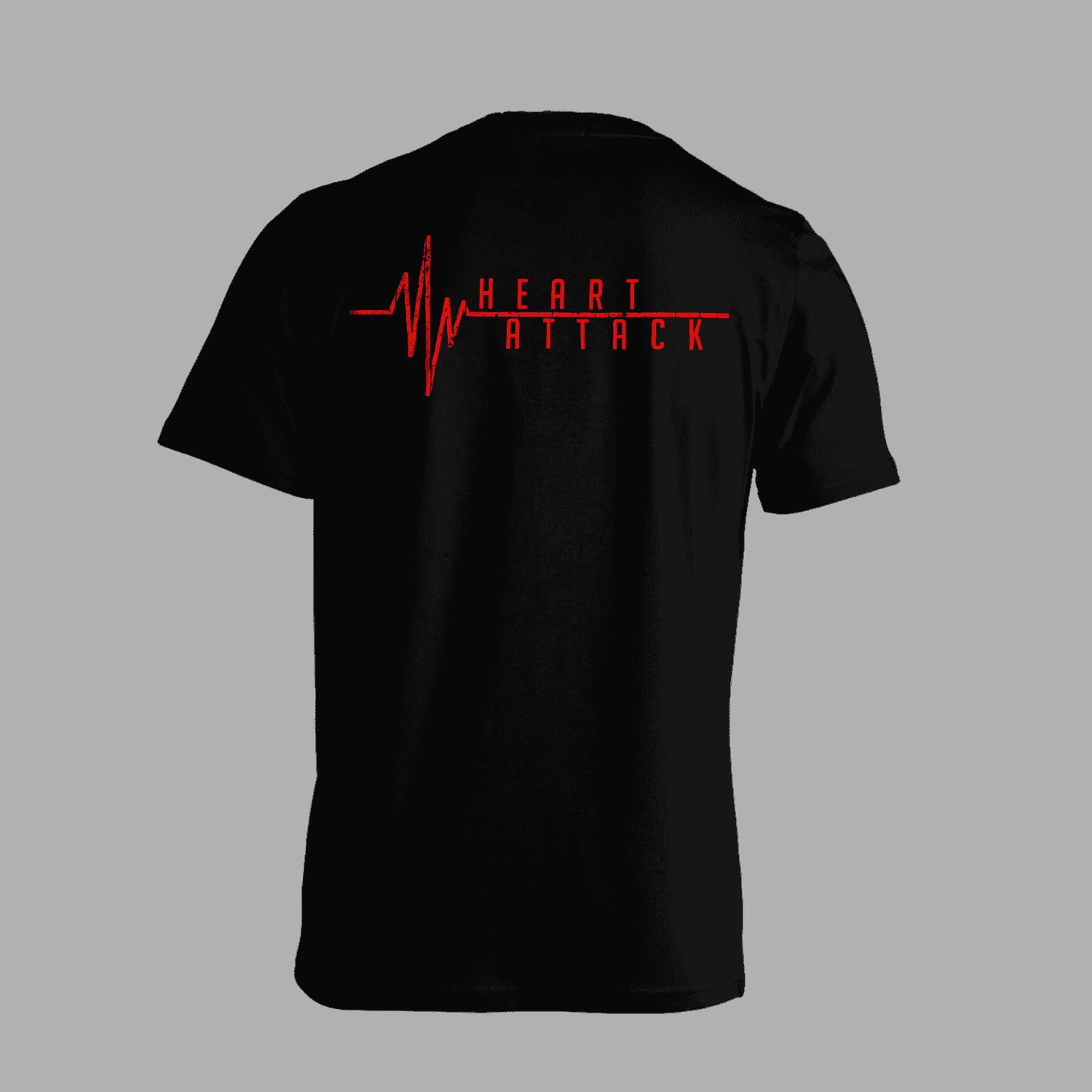 Back view of Jaded Heart T-Shirt 'Heart Attack' with red heartbeat line and text design, ideal for fans of edgy band merchandise.
