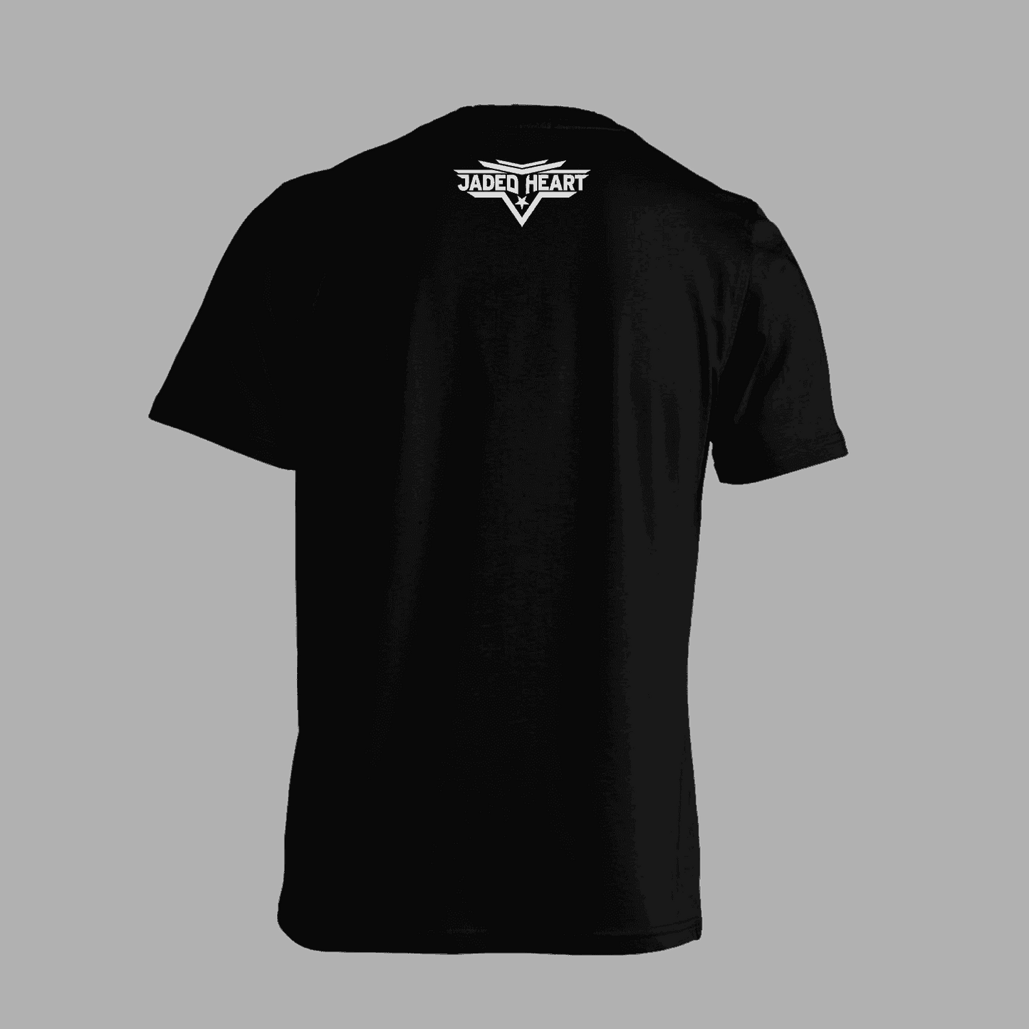 Back view of Jaded Heart T-Shirt 'Intuition' in black with small white band logo printed near the neckline.