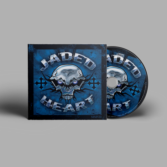 Jaded Heart CD 'Sinister Mind' in digipack format featuring a metallic skull design on a blue background. Hard rock album for music collectors.