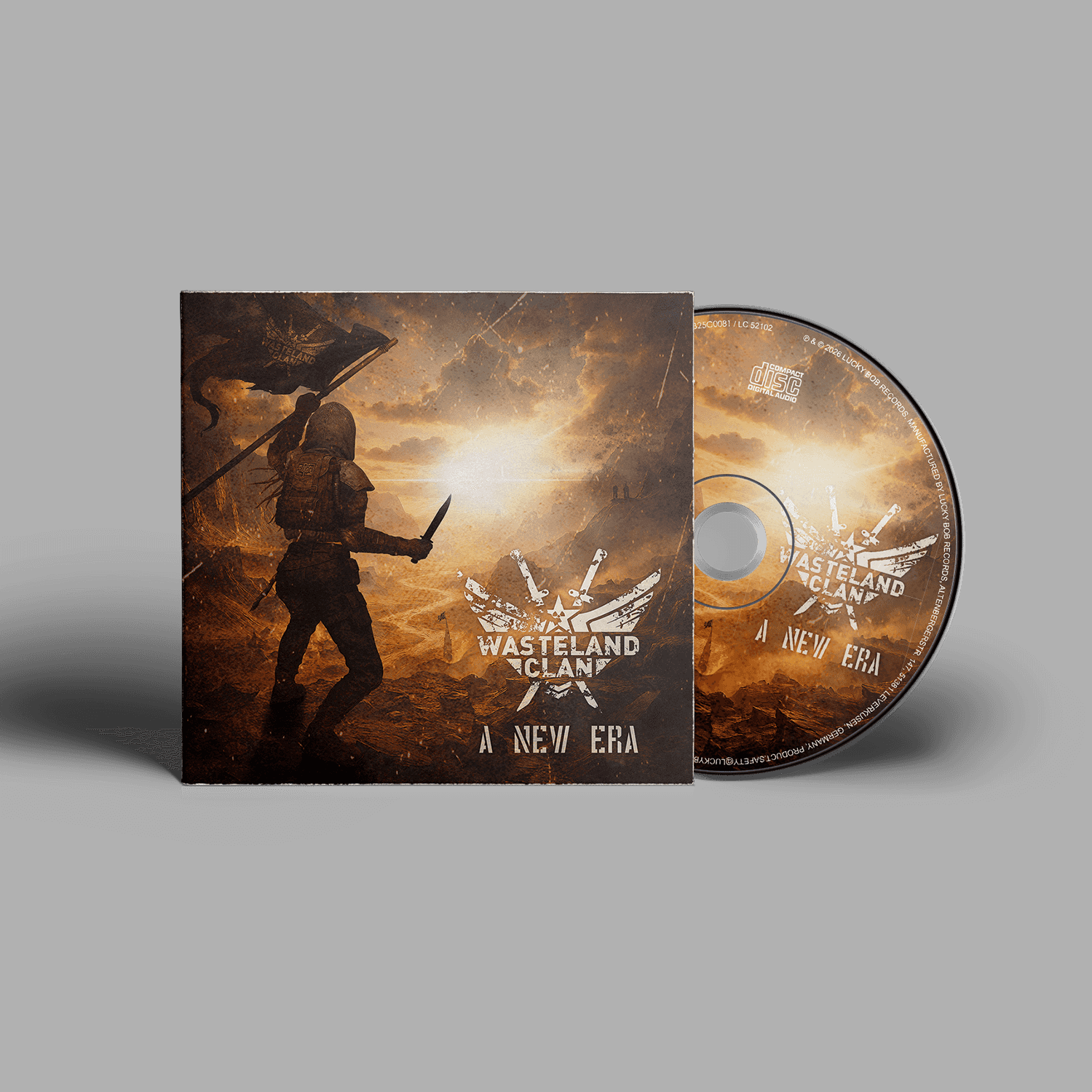 CD cover and disc with 'Wasteland Clan' design on a gray background